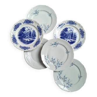 Assiettes plates bleues vintage
