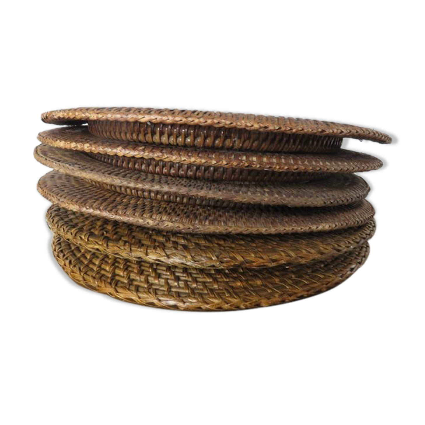 Set of 6 under plates in rattan and canning