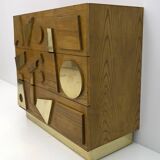 Brutalist Italian Ash Tree and Brass Chests of Drawers, Two