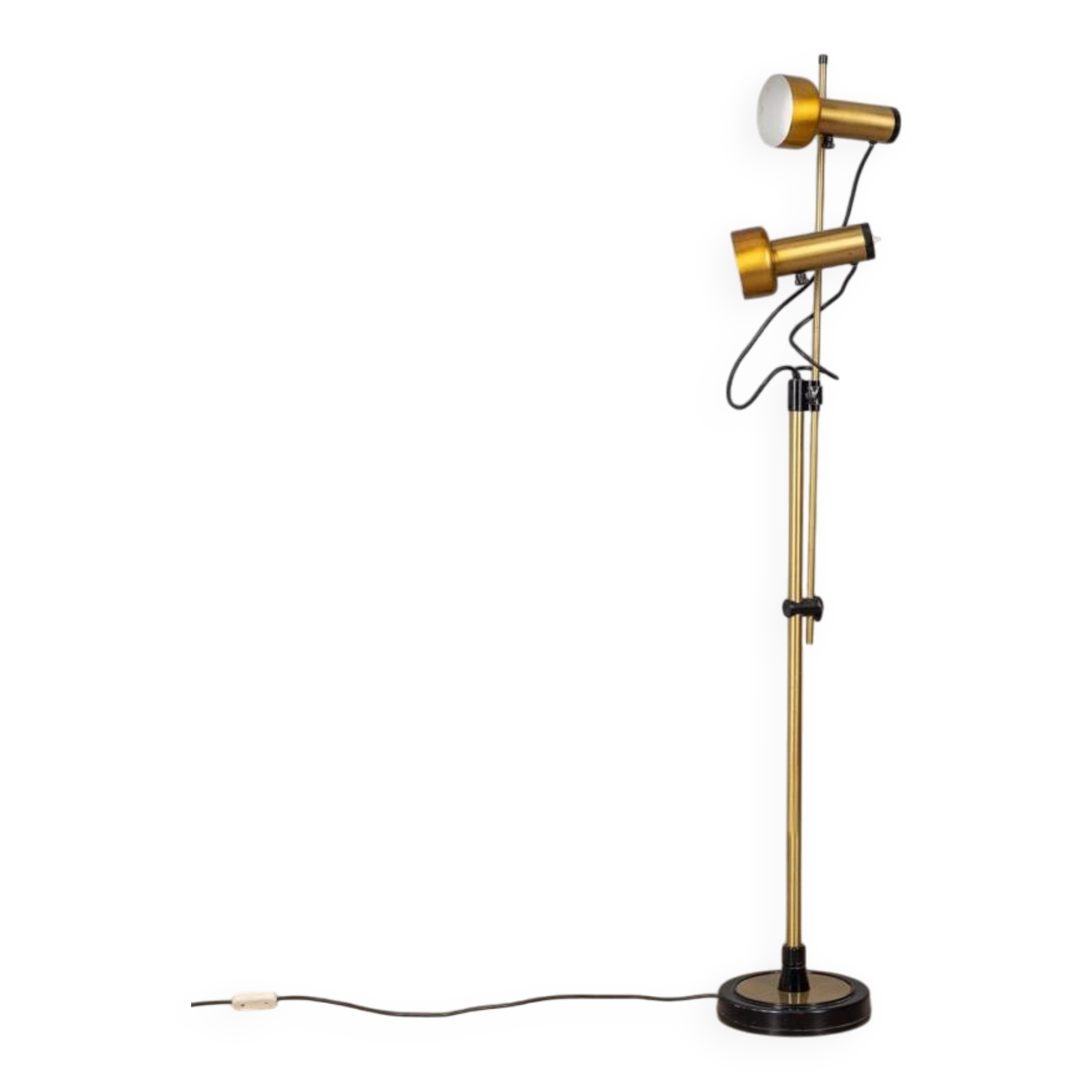 Vintage 70s golden brass floor lamp with two lights italian design