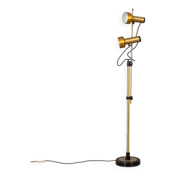 Vintage 70s golden brass floor lamp with two lights italian design