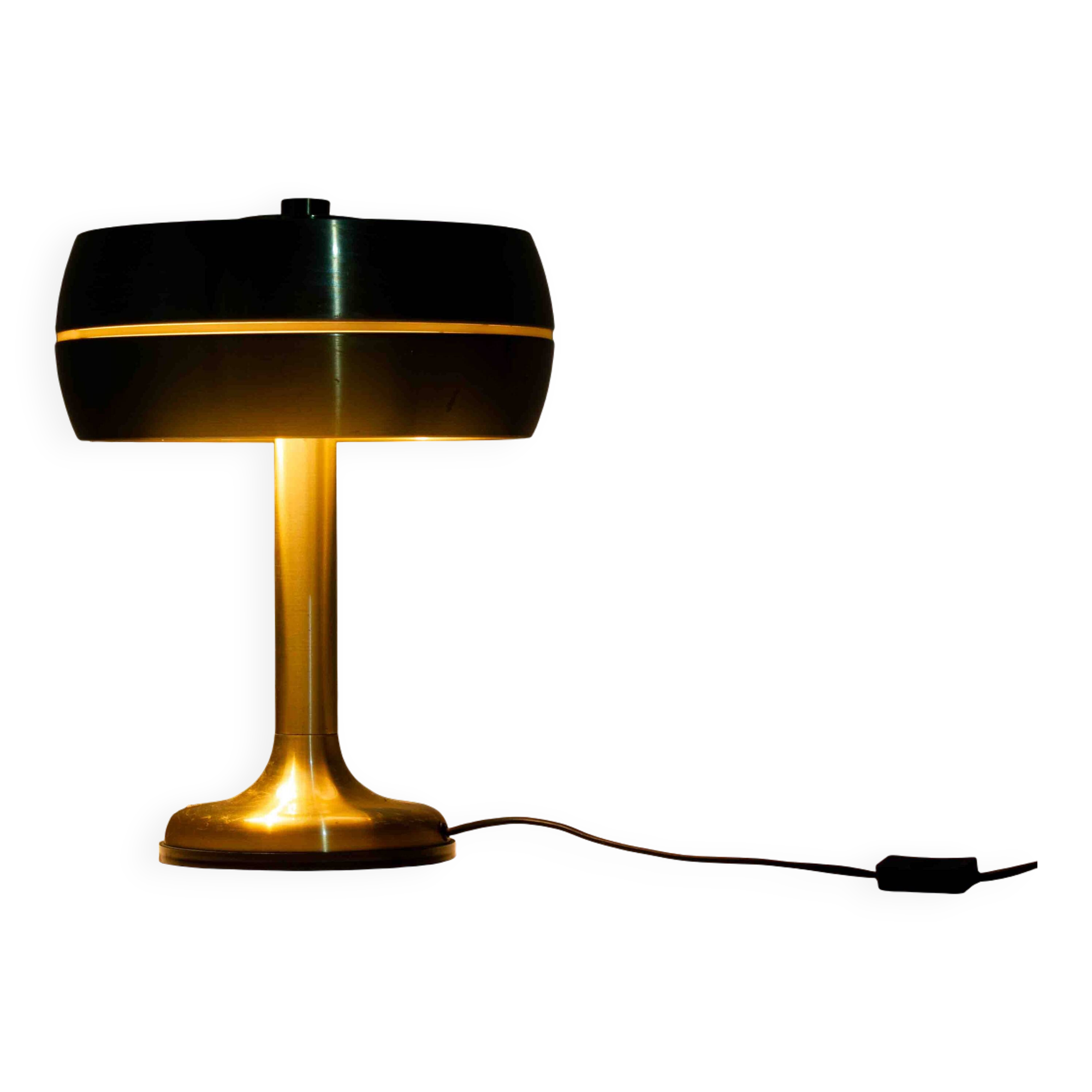 Italian brass table desk lamp with sculptural base and glowing band, 1960s