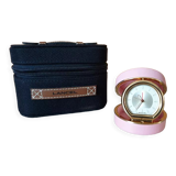 Travel alarm clock lancel - case wrapped in pink leather and gold metal folding - reference - 163027
