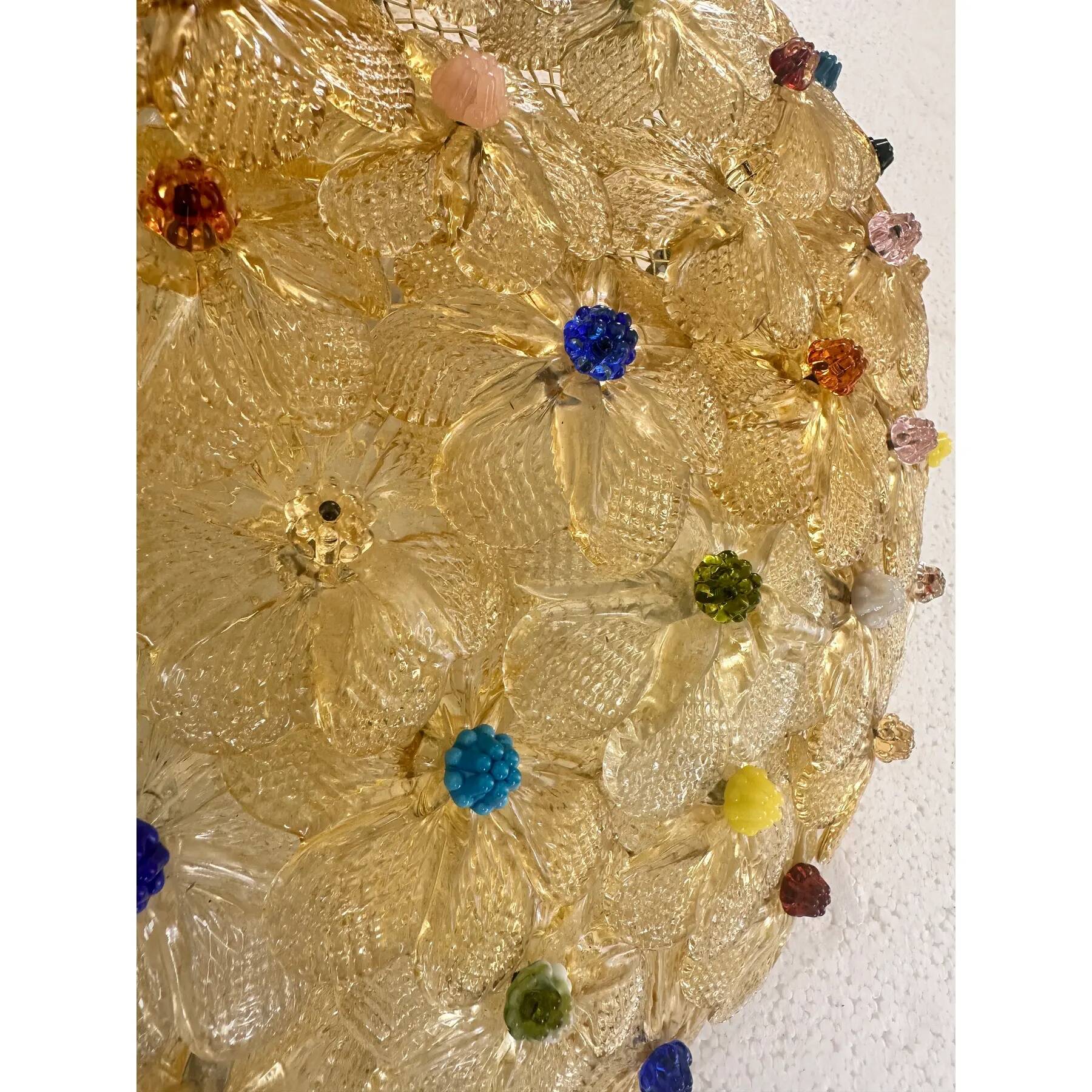 Venetian Gold Flowers and Multicoloured Murano Glass Flush Mount