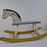Mid-Century Czechoslovak Wooden Rocking Horse, Hand-Painted, 1960s