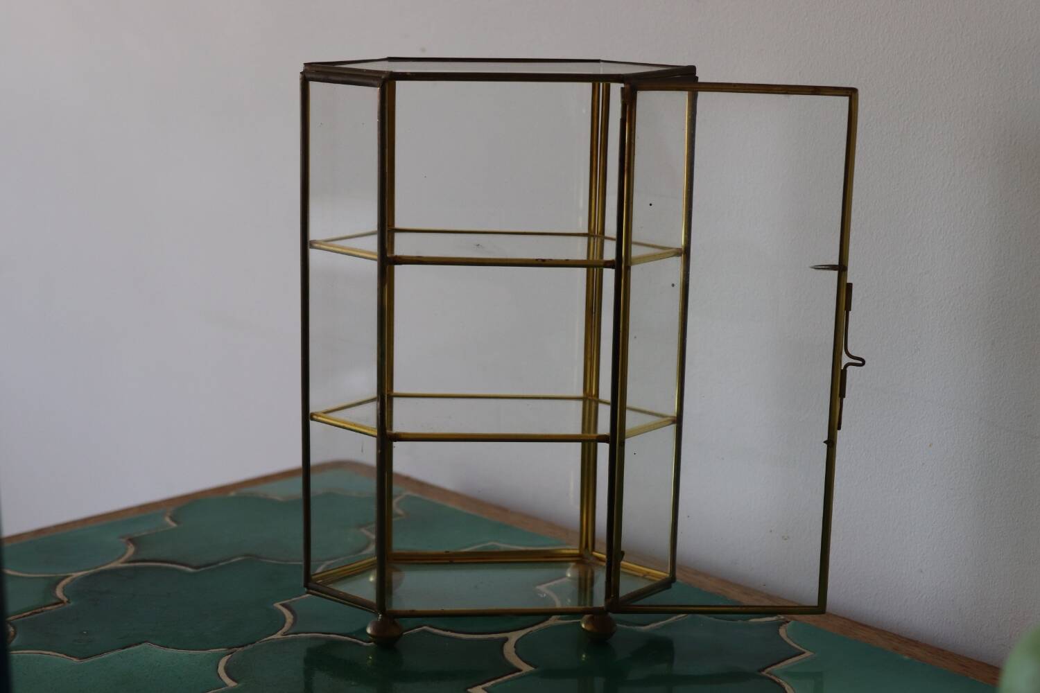 Vintage glass and brass jewelry box