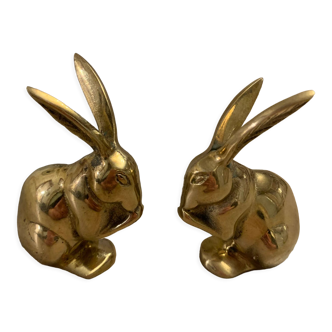 Pair of brass rabbit hares