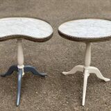 Pair of marble and ivory tripod pedestal tables