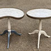 Pair of marble and ivory tripod pedestal tables