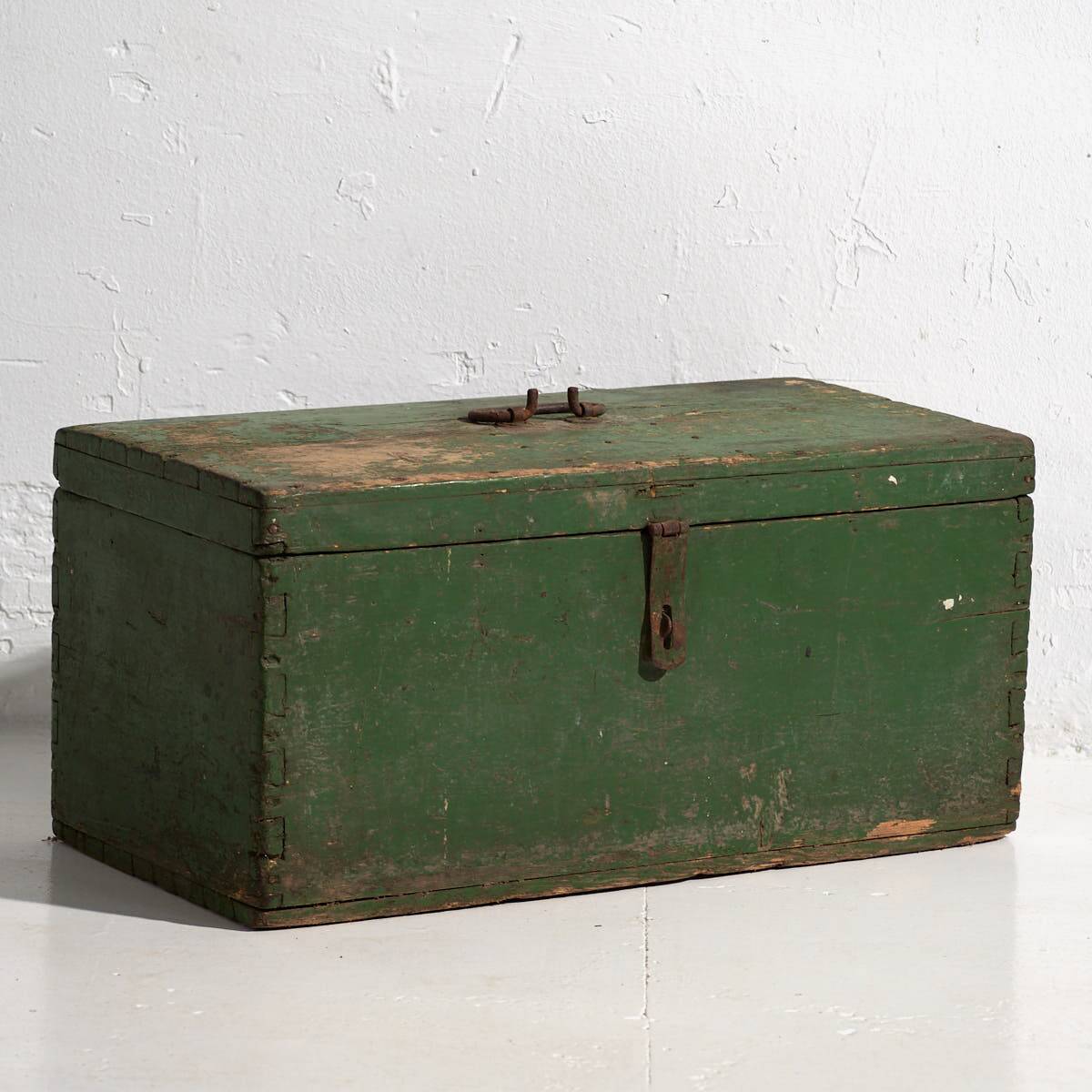Small antique green wooden chest (circa 1910) #6
