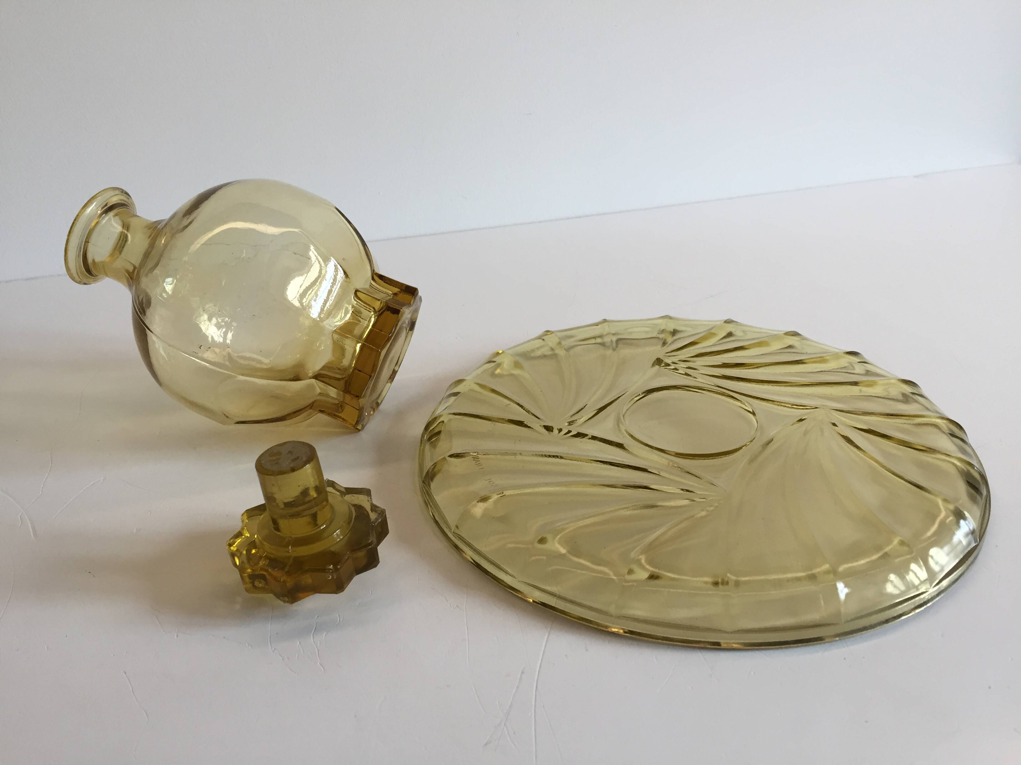 ART DECO Tray and Carafe Amber Yellow Glass