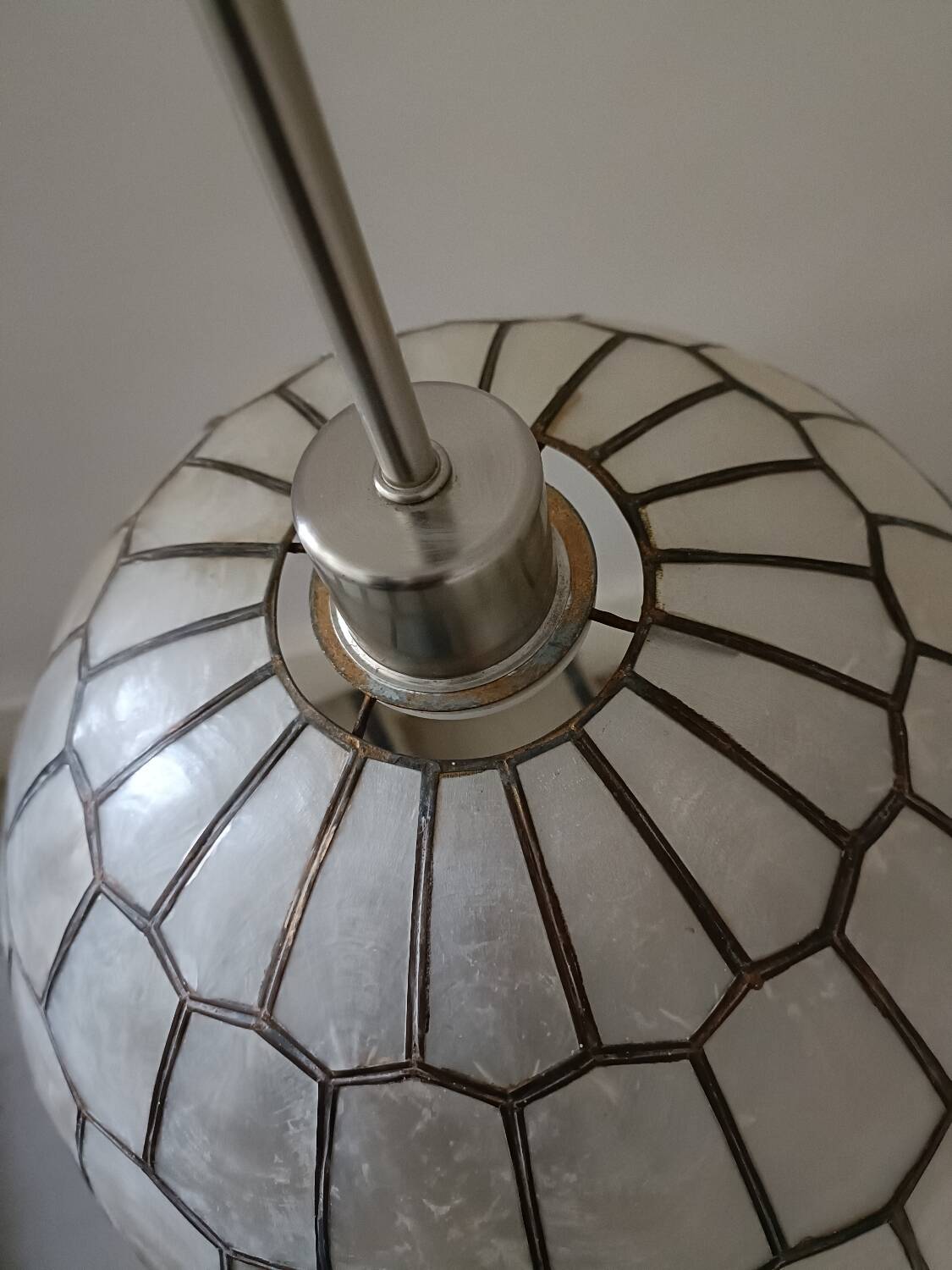 Vintage mother-of-pearl and brass pendant light