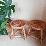 Paire de table de chevets ou tabourets en rotin vintage