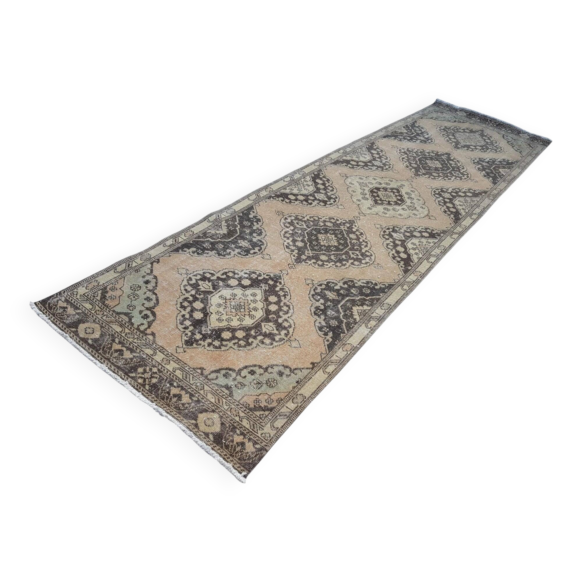 Vintage Turkish hallway rug 106x379 cm