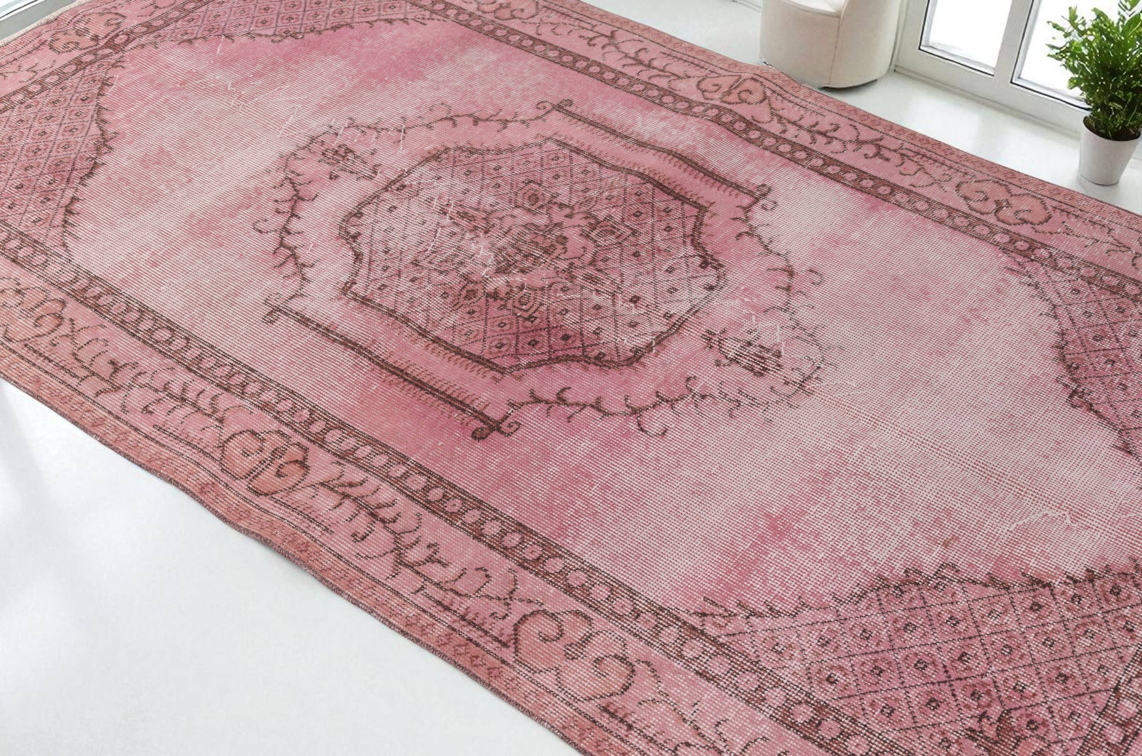 Turkish Pink Floor Vintage Rug sku2528