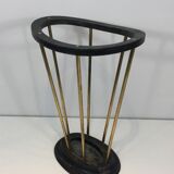 Umbrella stand in blackened wood and brass. Attributed to Jacques Adnet