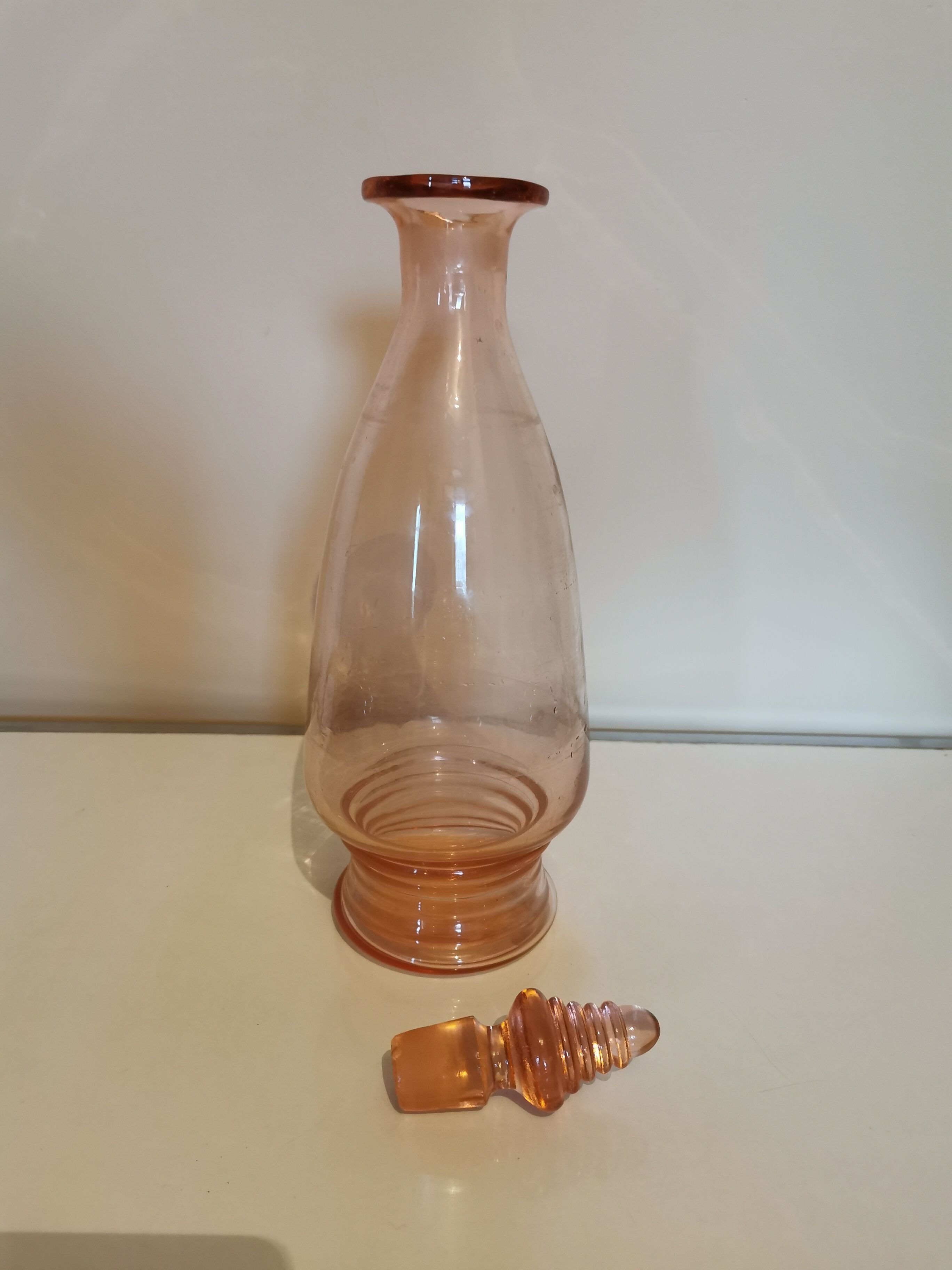 Art deco decanter in pink glass