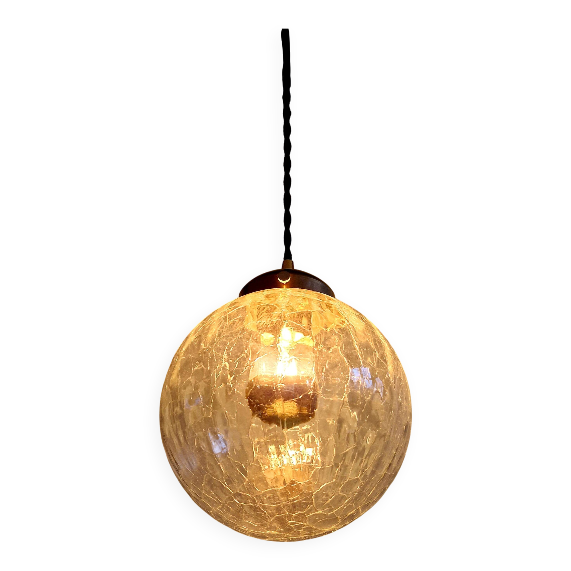 Vintage transparent cracked glass pendant, 1970s.