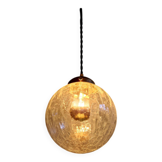 Vintage transparent cracked glass pendant, 1970s.