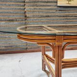 Dining table in rattan and glass 1960