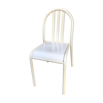 1960s Mallet-Stevens chair in white laqué tube and wooden seat