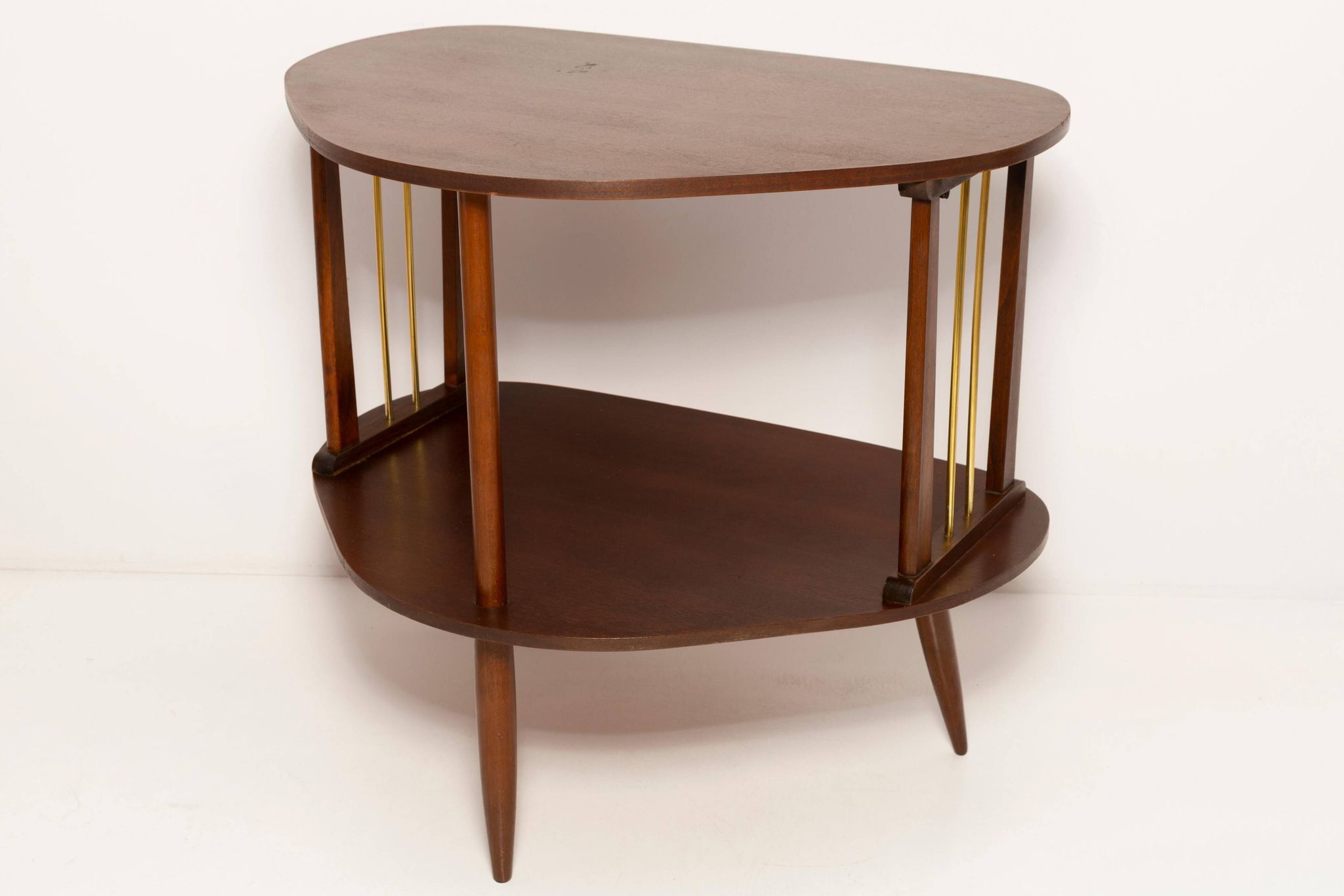 Table d'appoint TV vintage Mid-Century Modern en bois de hêtre, Pologne, années 1960