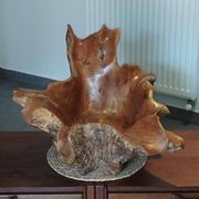 Sculptural wooden centrepiece, organic bowl, brutalist.