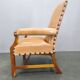 Antique Danish Leather Armchair Carved Wood Club Chair, Early 1900s
