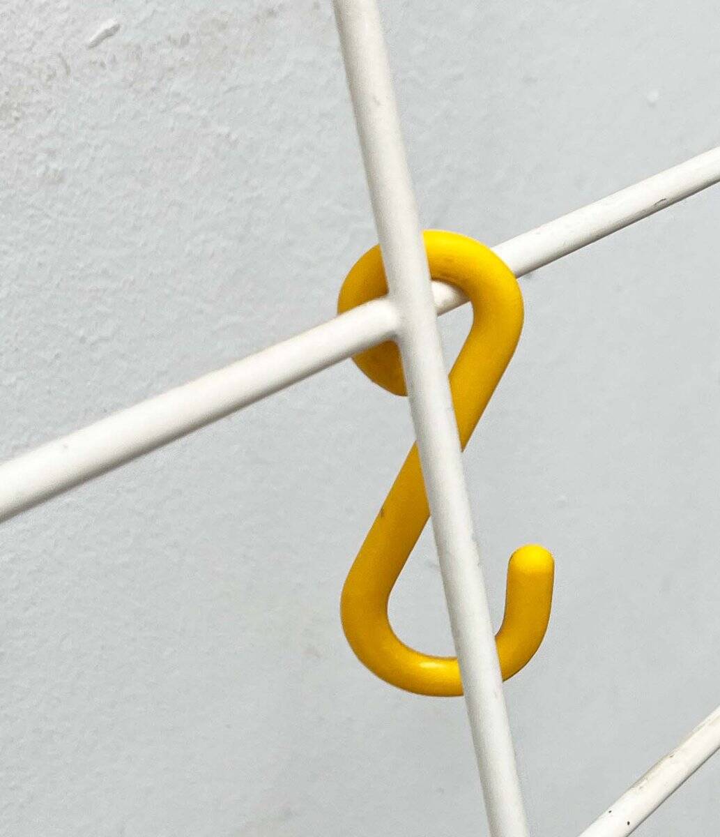 White minimalist string coat rack, modern mid-century, 1960s.