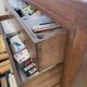 Old and authentic workshop counter with 3 large oak drawers.