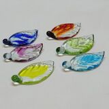 6 Knife Holders Cutlery Rests in Colored Glass in the Shape of Leaves