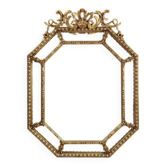 Large French octagonal gilded wooden mirror in Louis XVI style