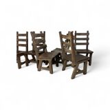 6 x Brutalist oak dining chairs / Belgium 1970s