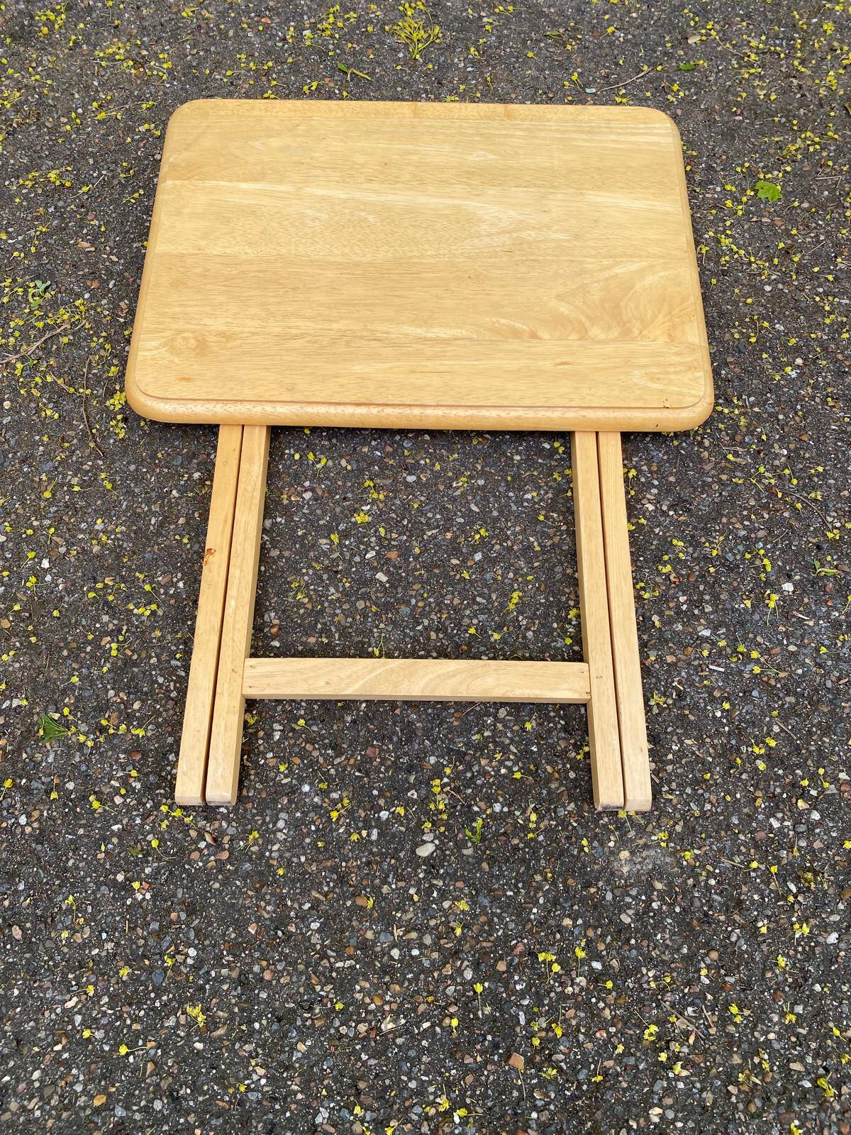 Small Scandinavian folding side table in solid wood.