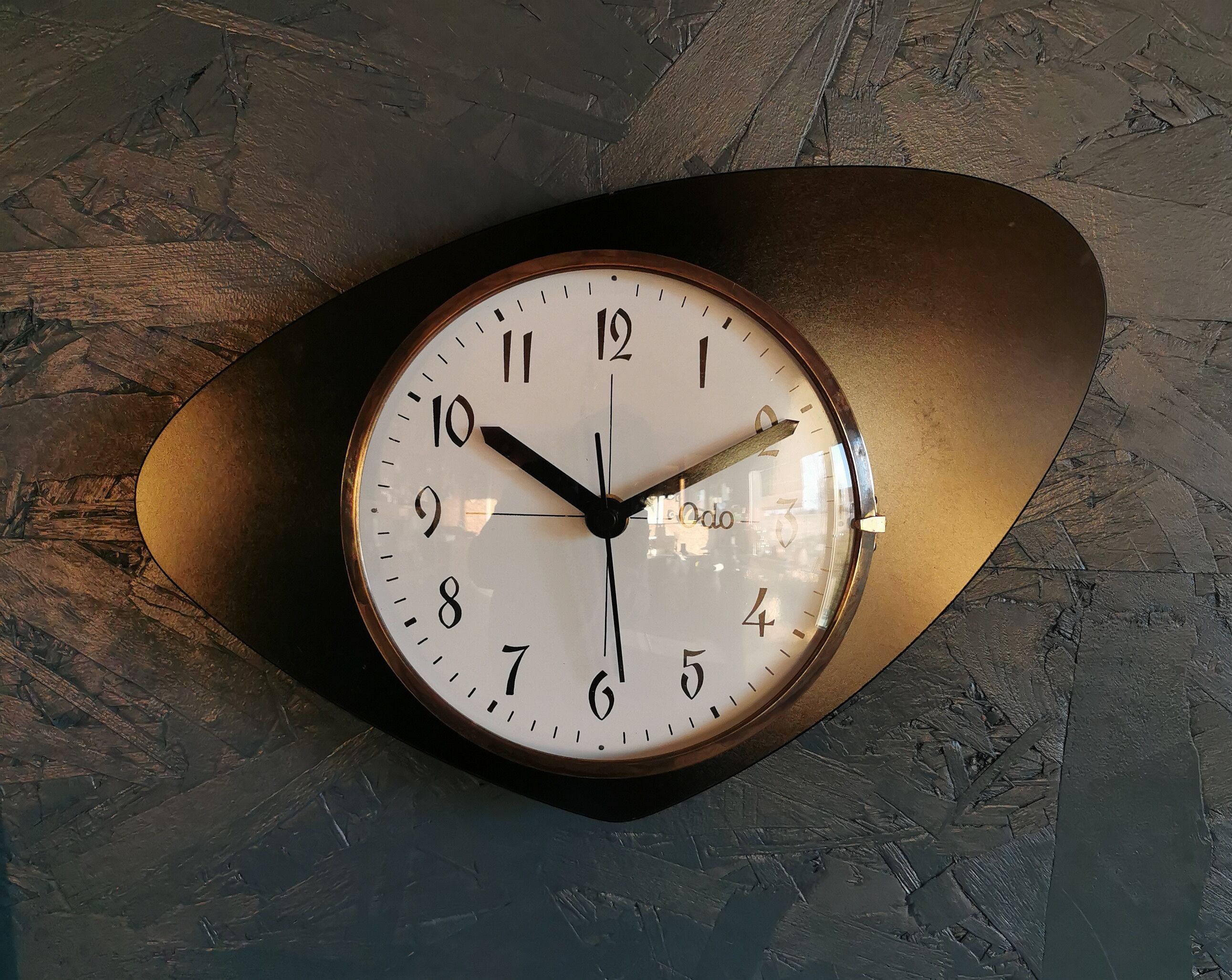 Vintage formica clock asymmetrical silent wall clock "black odo"