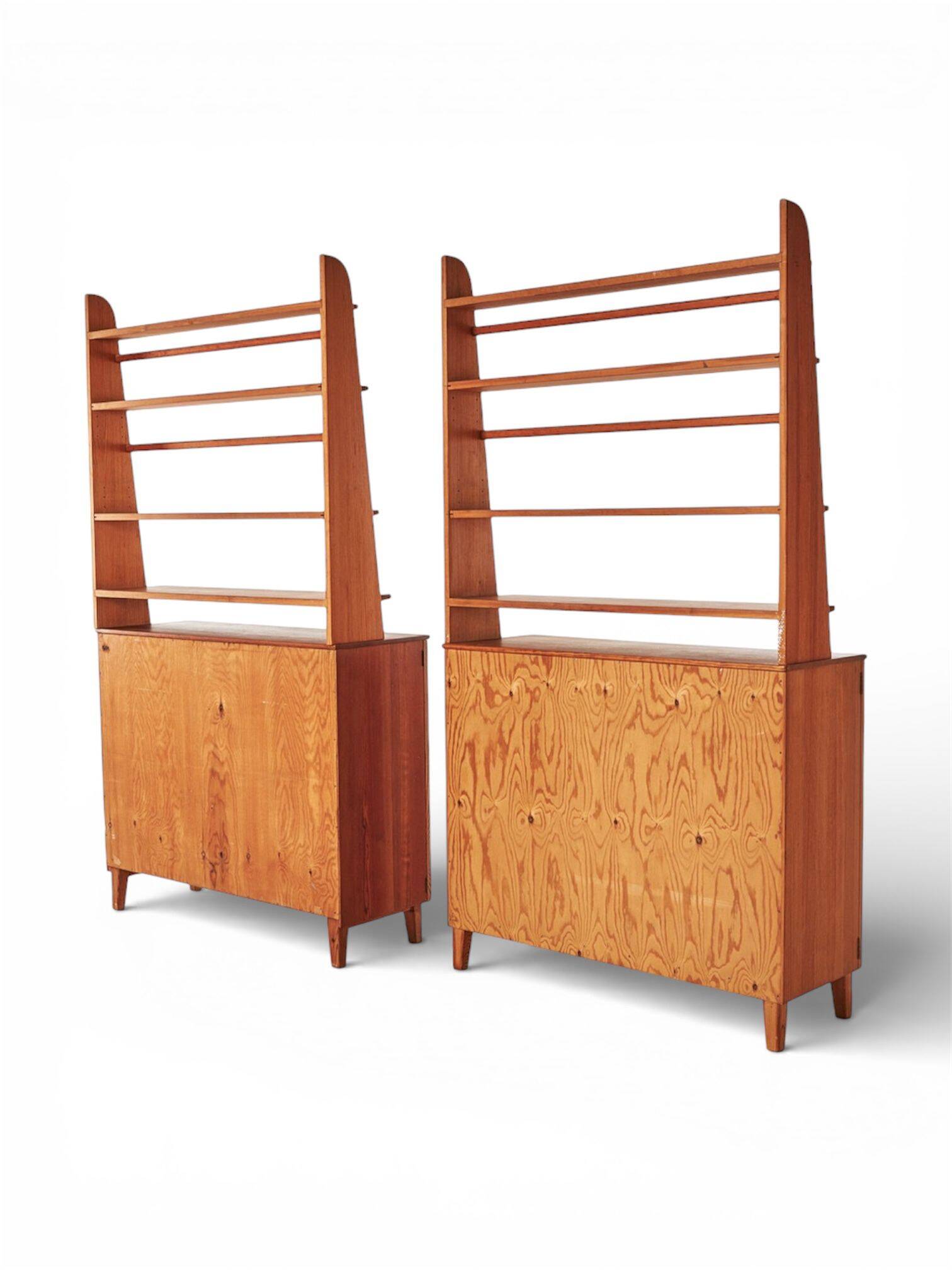 Pine libraries by Carl Malmsten with cabinets, pair, Sweden, 20th century