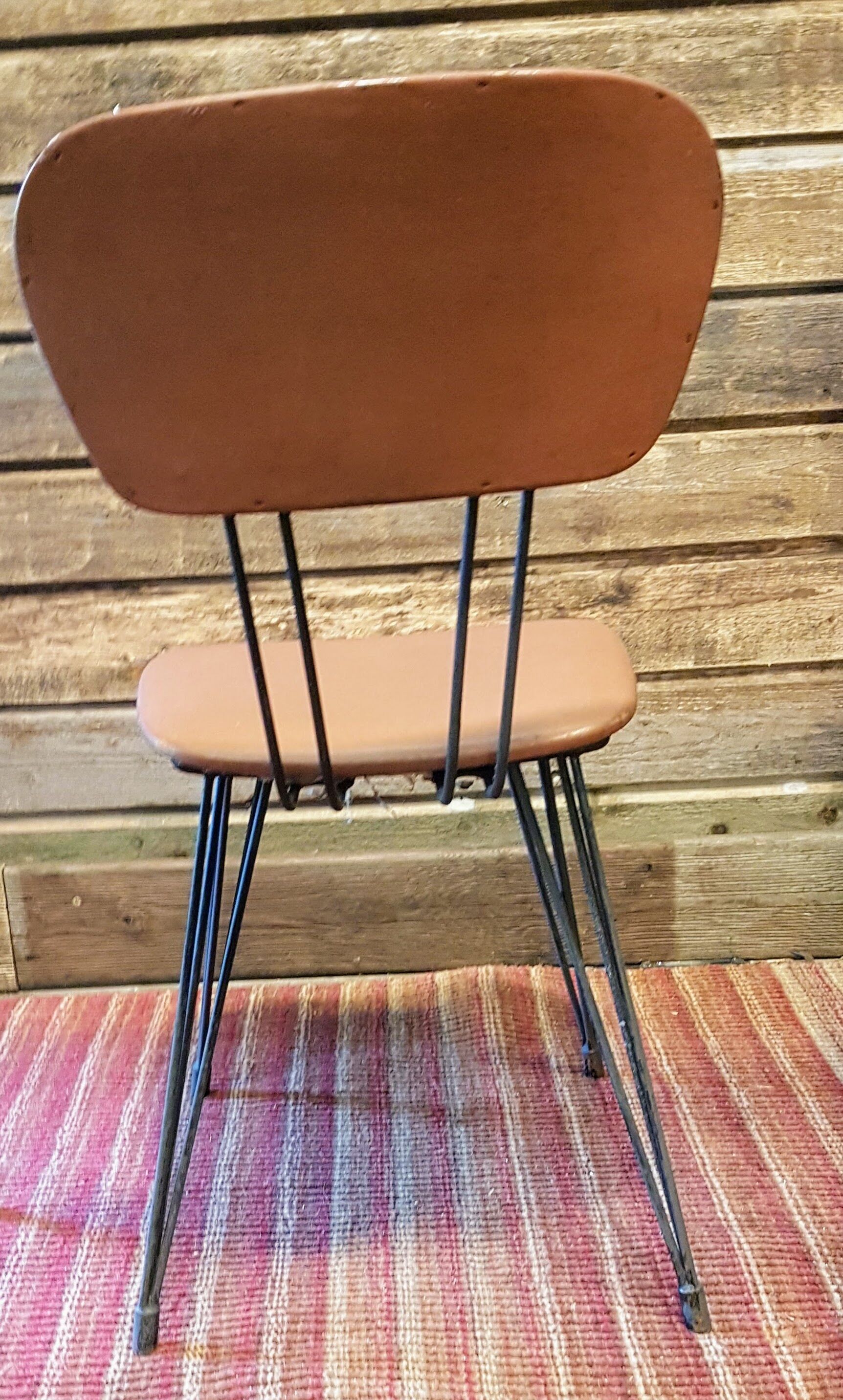 Series of 3 skai chairs brown foot vintage Eiffel shape