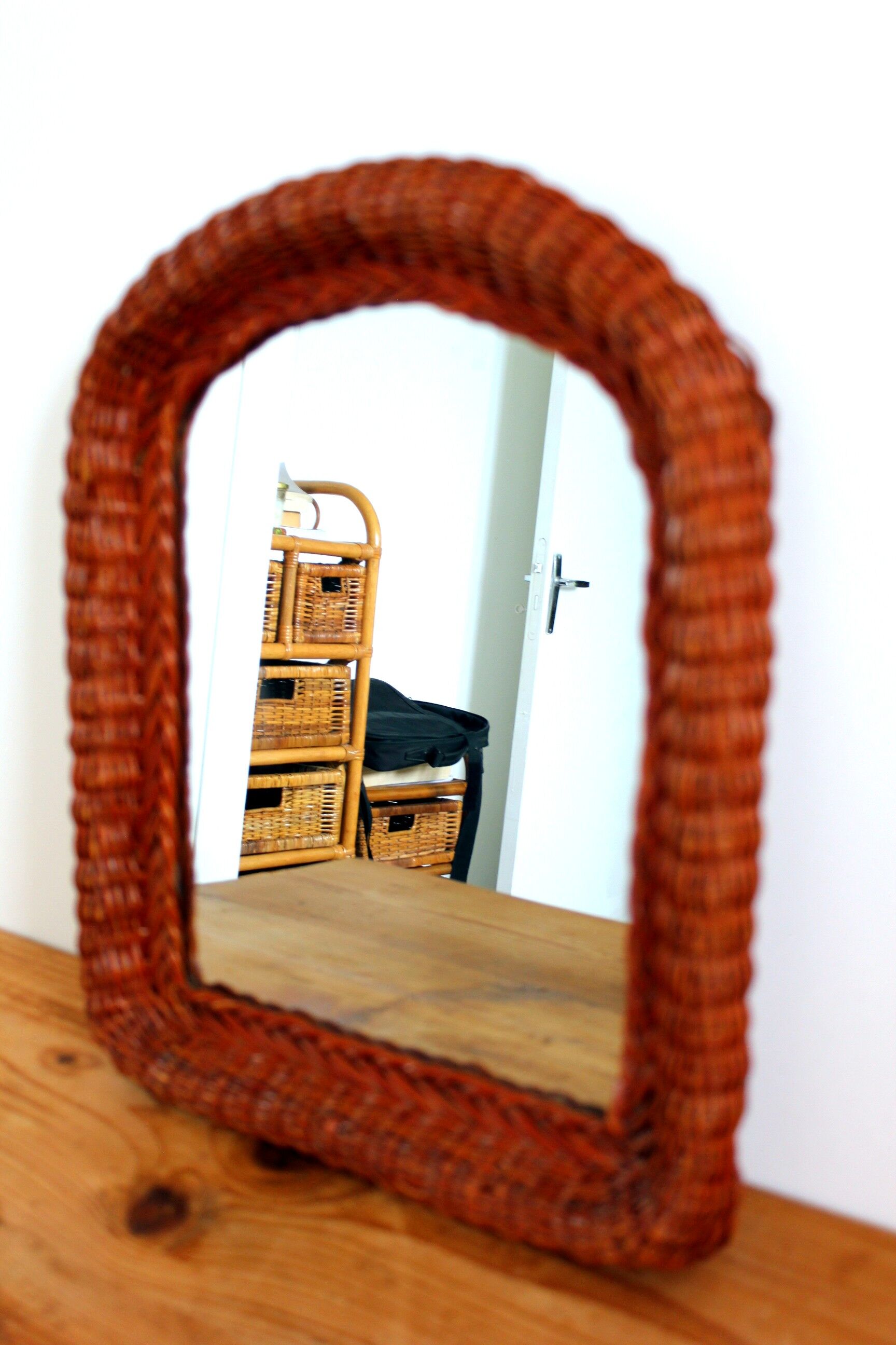 Wicker rattan mirror