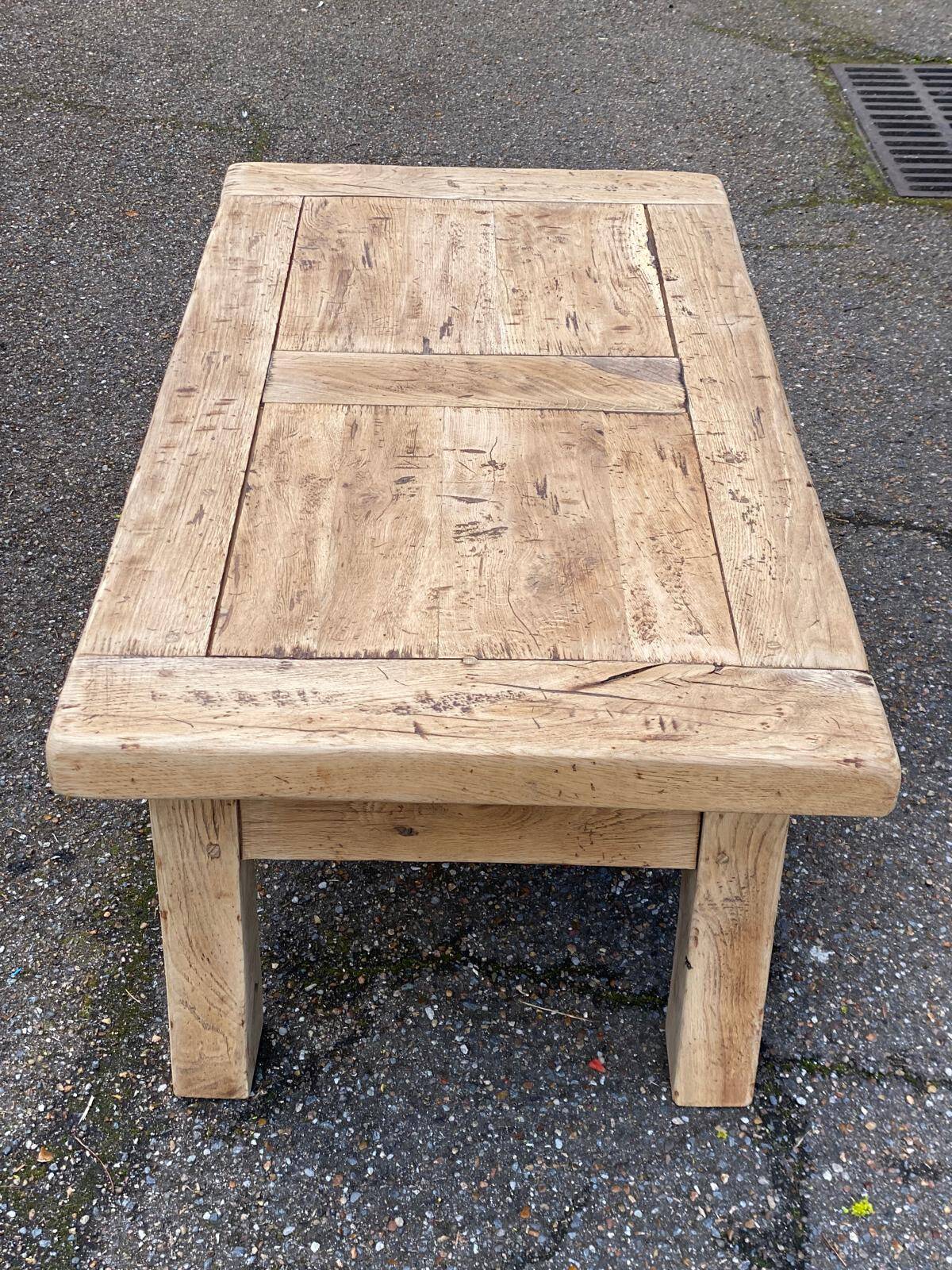 Renovated 19th-century solid oak farmhouse coffee table.