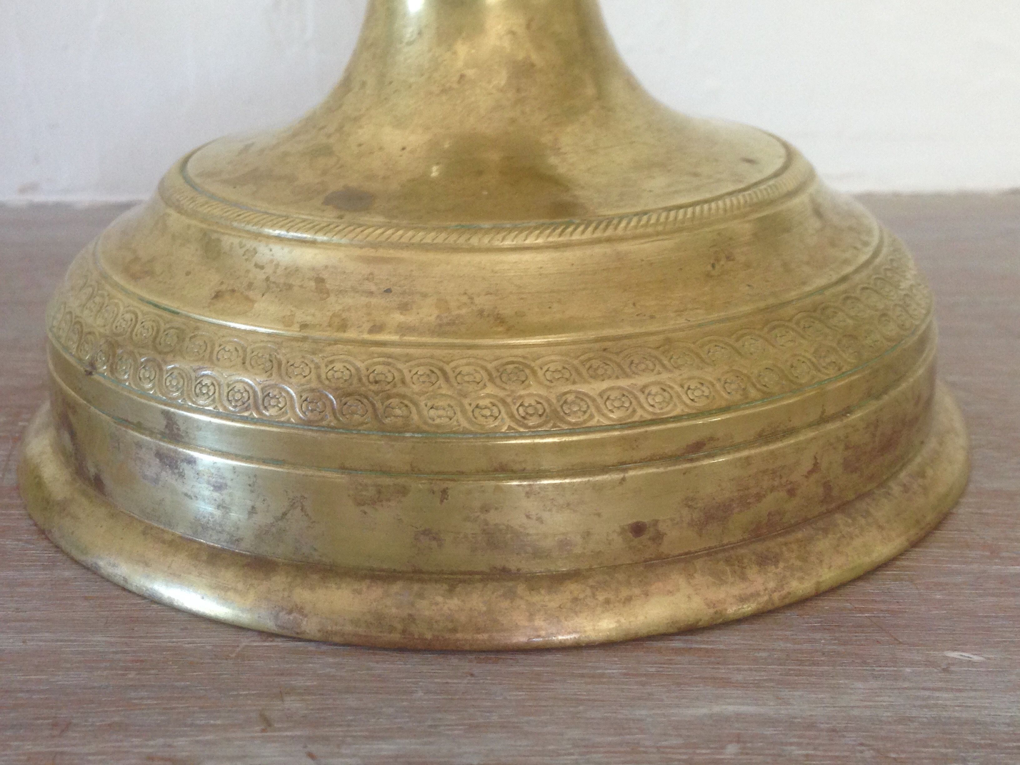 Pair of candlesticks engraved brass