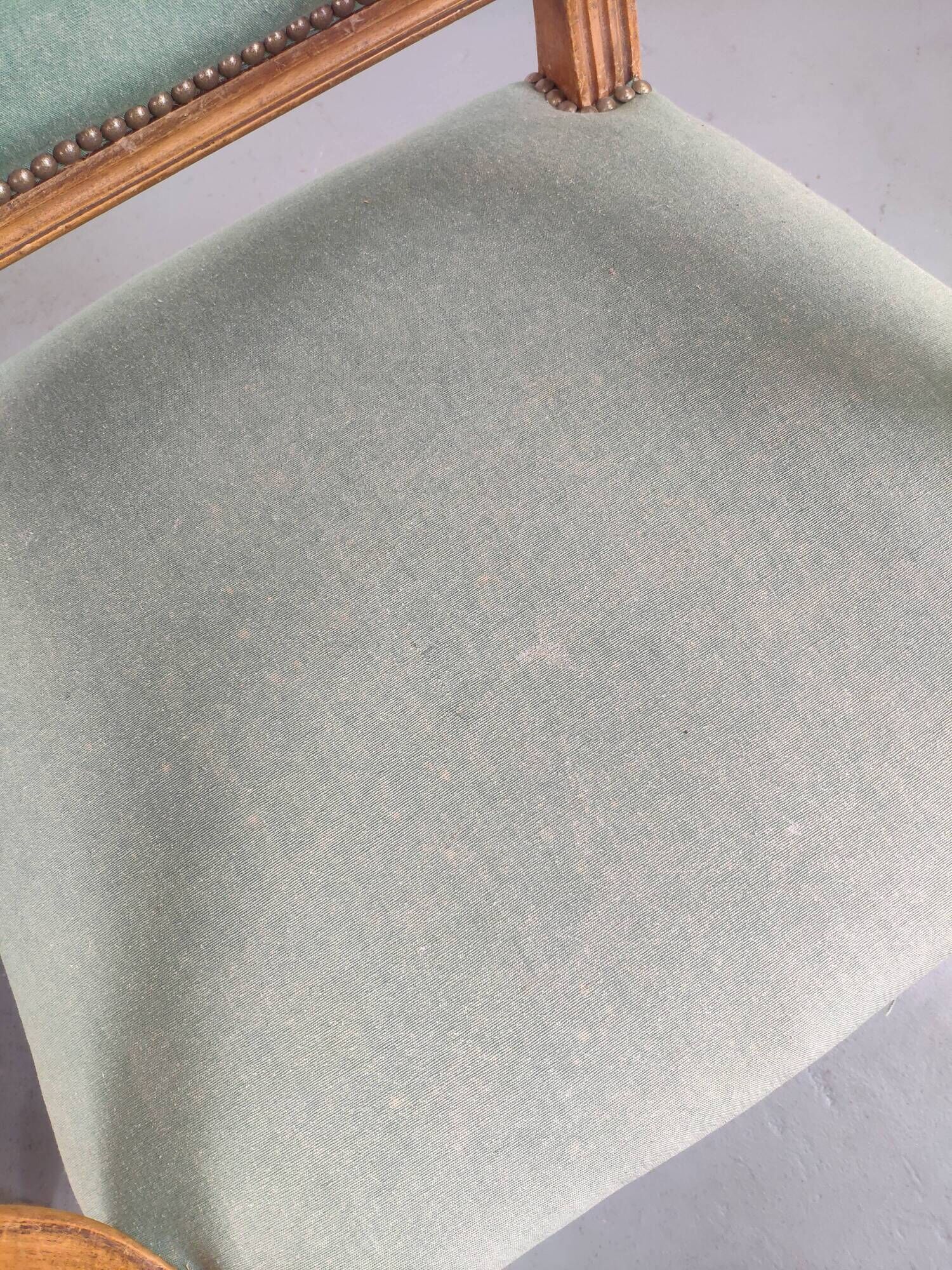 Pair of Louis XVI armchairs upholstered green velvet