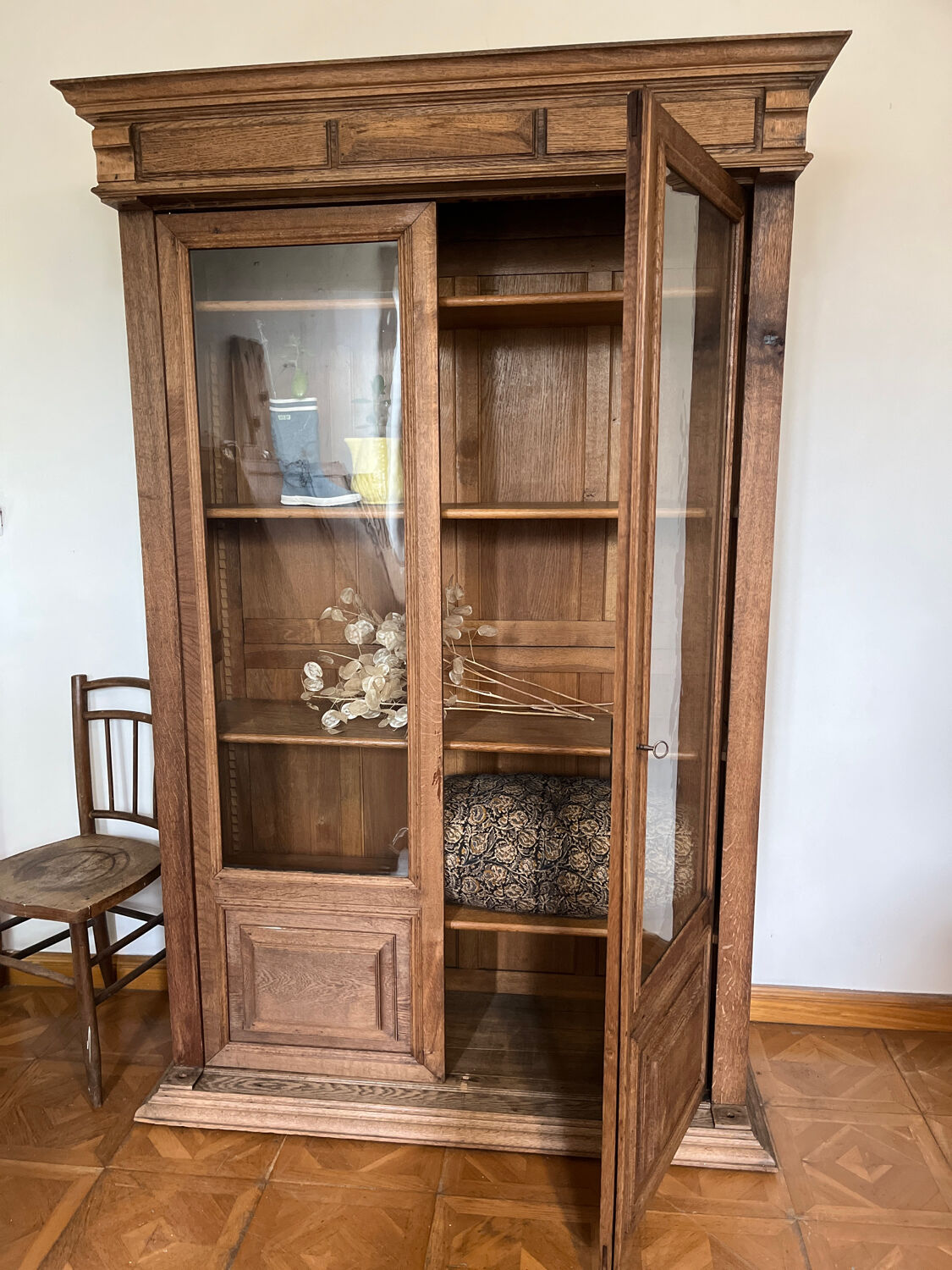 Raw wood glazed cabinet