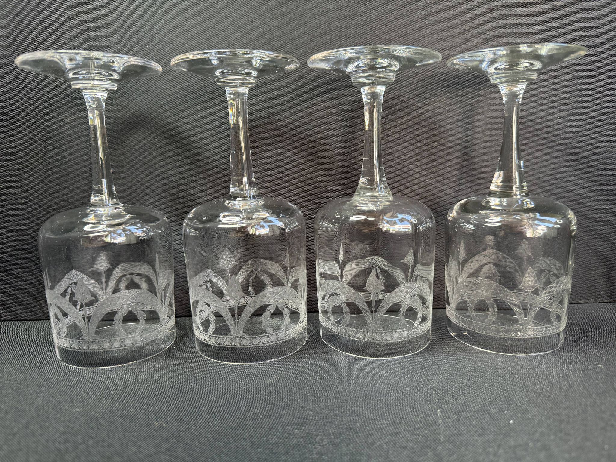 4 Water glasses – Guilloché crystal – Art Nouveau