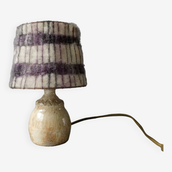 Sandstone lamp with its original wool lampshade, 1970s