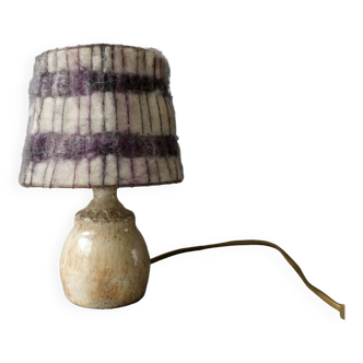 Sandstone lamp with its original wool lampshade, 1970s