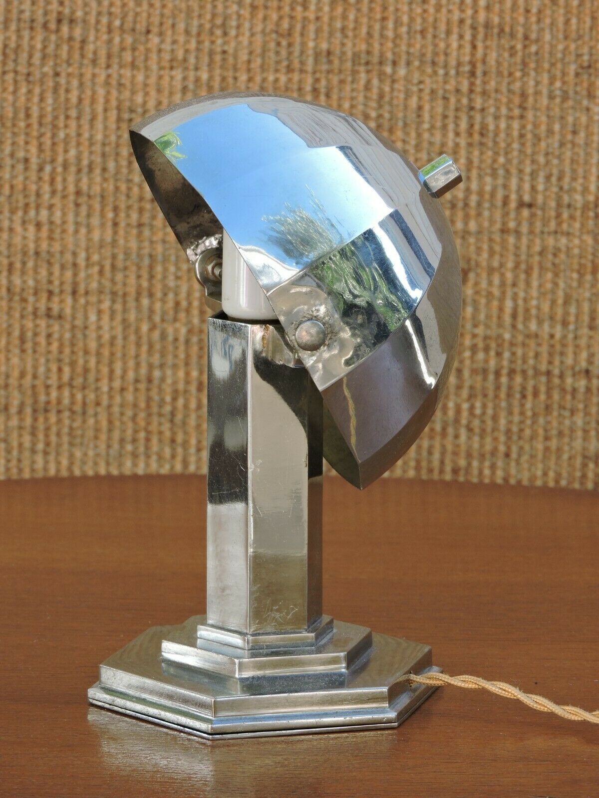 Modernist nickel-made art deco mushroom lamp Morand Paris