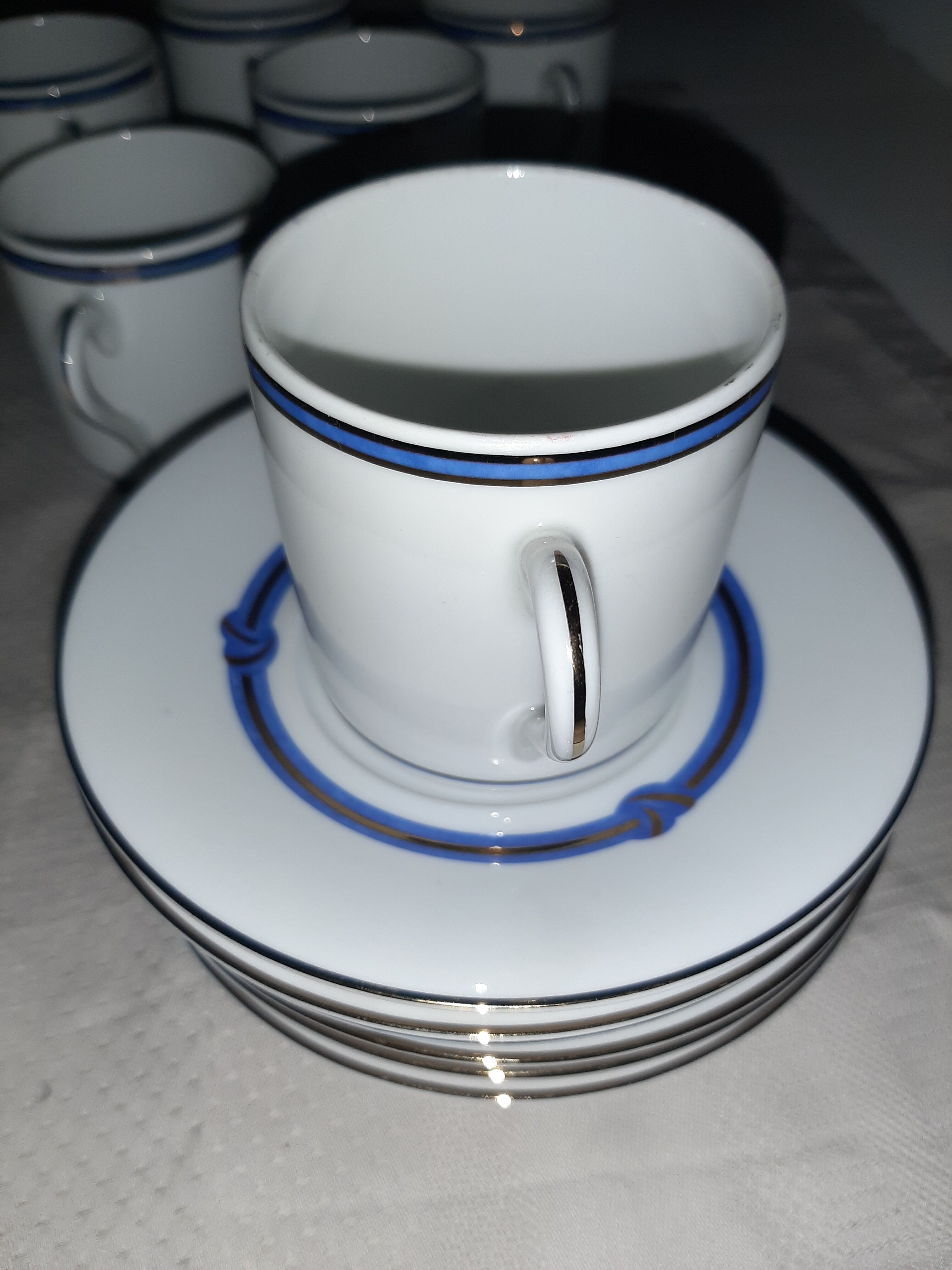 6 Christofle bandeea blue porcelain coffee cups