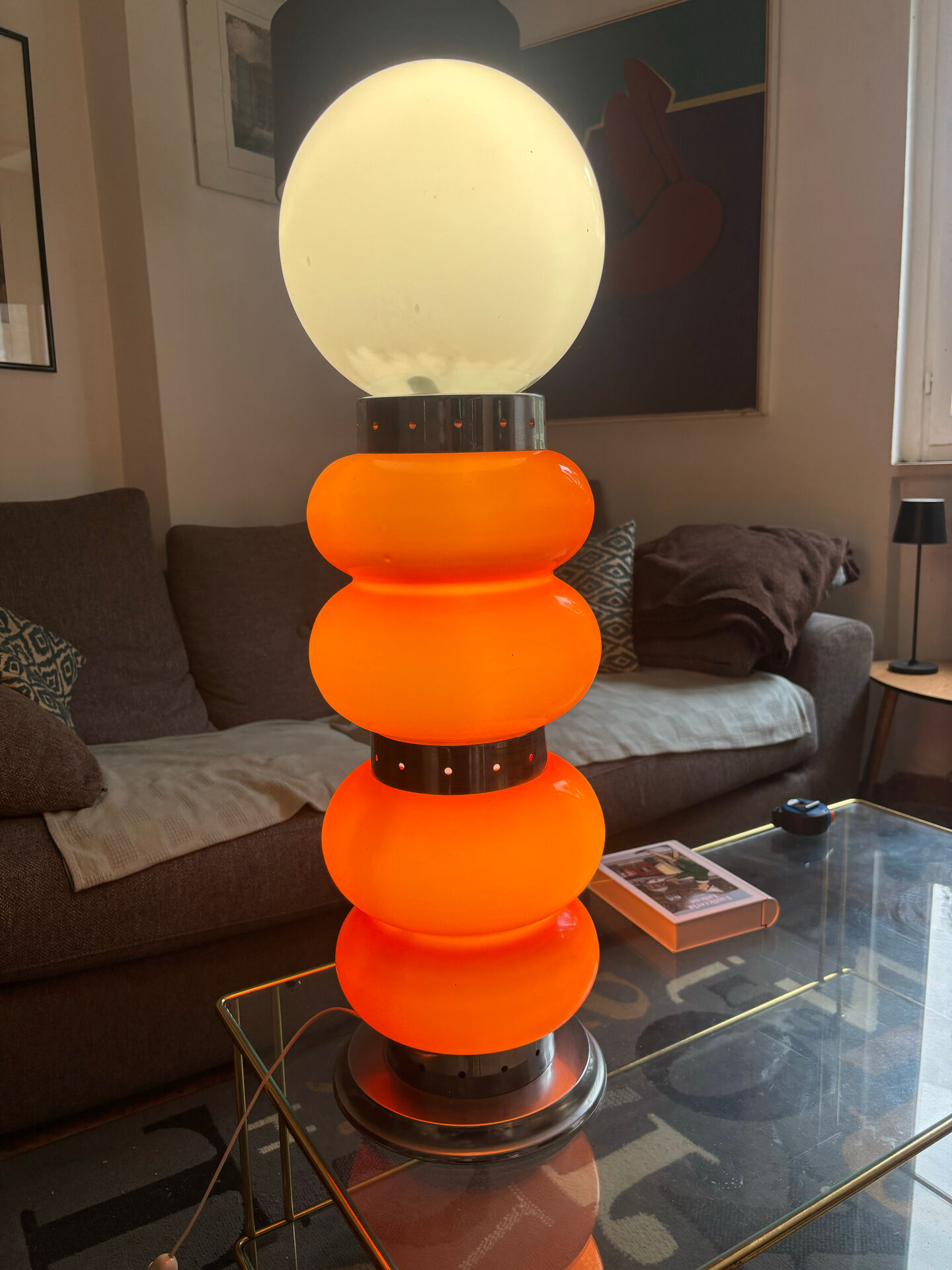 Vintage orange glass lamp – attributed to Carlo Nason, 1970s