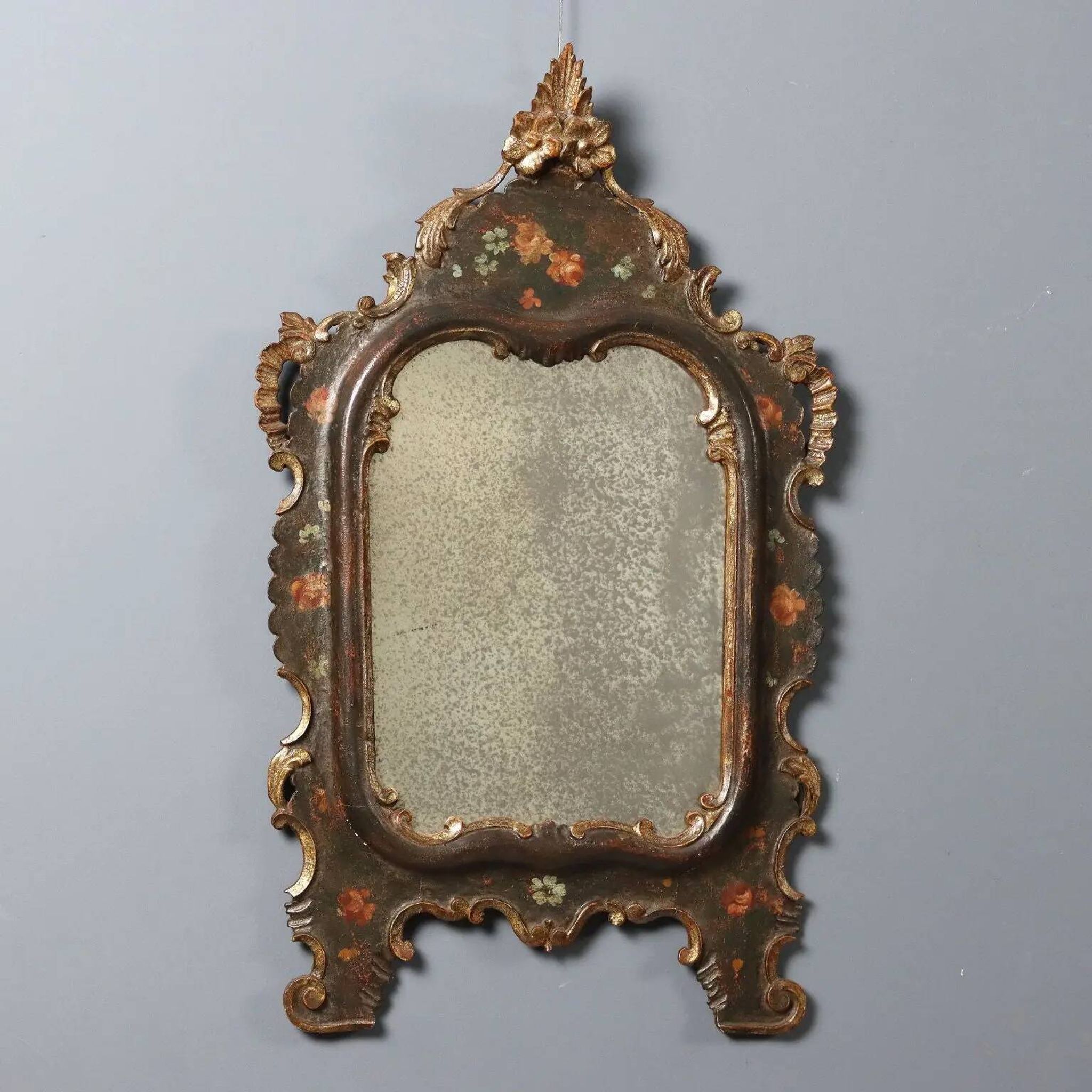 Antique lacquered wooden mirror, Italy, late 19th century.