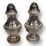 Salt shaker and pepper shaker in silver metal
